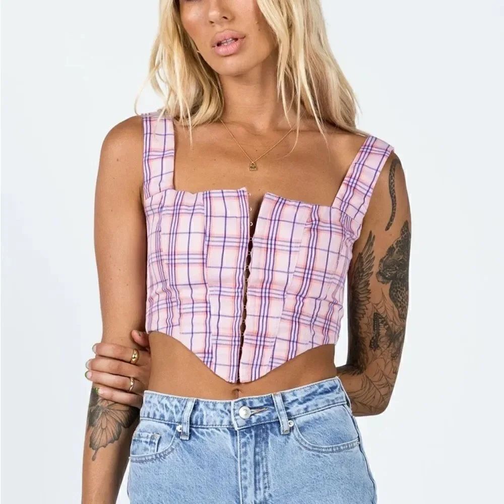 Princess Polly DAY DREAMING TOP PINK CHECK US 2 - Picture 2 of 9